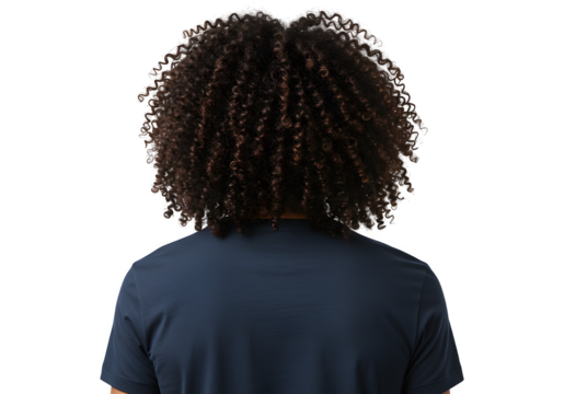 Back view of curly-haired man, isolated on white or transparent background. PNG
