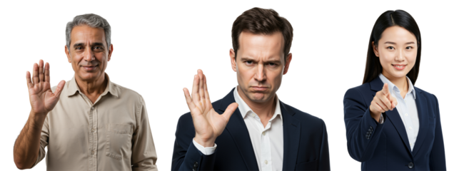 Diverse Group of Adults Showing Gestures in Studio Setting Focused on Communication and Expressions