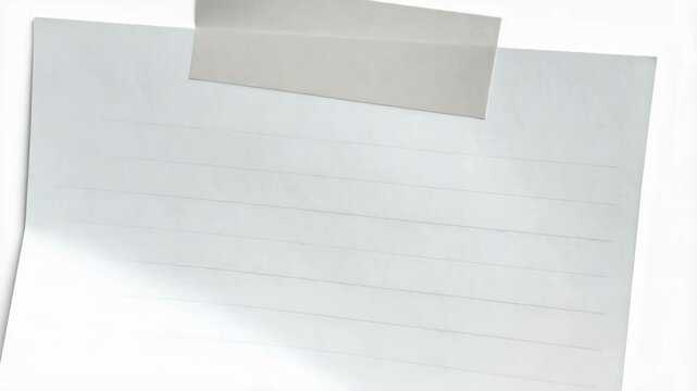 Blank lined notepad page attached with tape against white, ideal for notes, reminders, or creative messages