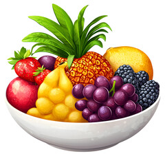 Fresh colorful fruit bowl with pine grapes berries lemon and on white background high resolution and detailed produce nature healthy diet