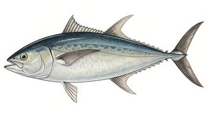 Fototapeta premium Tattoo-Ready Black-and-White Tuna with Aggressive Curves and Spines
