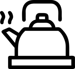 Illustration of a tea kettle sitting on a gas stove with a blue background perfect for kitchenware cooking or home decor