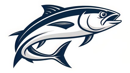 Obraz premium Modern monochrome fish icon in dynamic pose, designed for logos or professional branding.