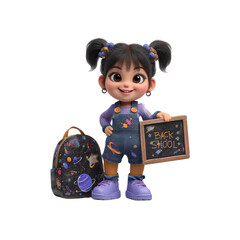 Adorable 3D Render of a Little Girl Ready for Back to School
