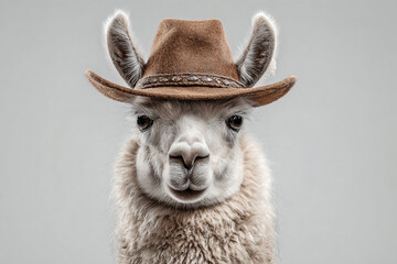 Obraz premium a llama wearing a cowboy hat and a long hair