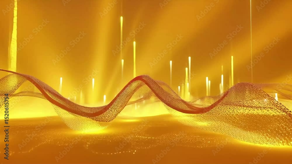 Poster golden wave abstract animation with glowing pillars