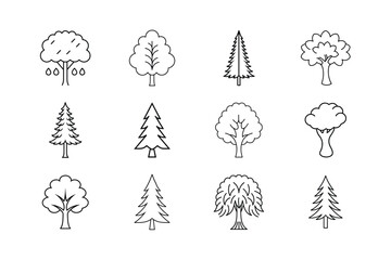 Fototapeta premium Tree and Nature Line Icon Set