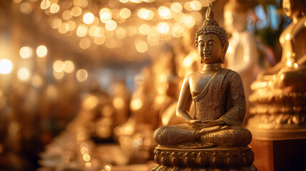 Festival Buddha's Birthday, Buddhist temple illuminated with soft lights during Vesak, Ai generated images