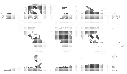 Infographic ready dotted squire shape world map illustrating continents in a minimalist style. Modern squire shape dotted world map design featuring geometric shapes. Squire shape dotted world map