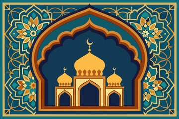 Elegant Islamic Design Traditional Mosque Ornament Frame with Intricate Arabesque Patterns Featuring Geometric Shapes and Floral Motifs for Cultural and Artistic