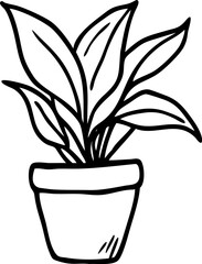 Hand Drawn Indoor Plant in a Pot Doodle Design A Charming Vector Illustration for Home Decor Botanical Themes and Creative Design