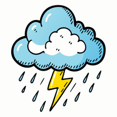 Fototapeta premium Hand Drawn Cloud Illustration with Various Types of Precipitation Including Rain Snow and Thunder Ideal for Weather Related Designs and Educational