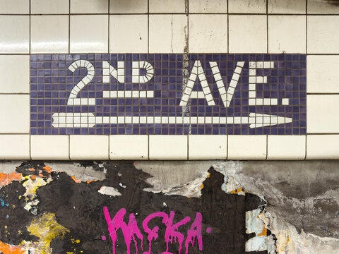 Vintage signs in the Second Avenue Subway station in New York City