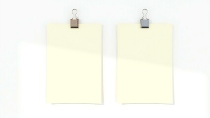 Two blank yellow note papers with metal clips
