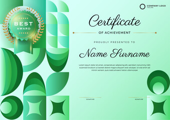 Elegant minimalism cyan, green and gold certificate template