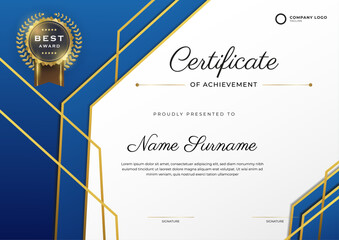 Multipurpose modern blue and gold certificate template