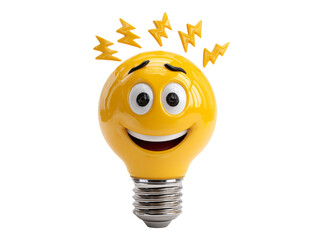 Happy lightbulb emoji idea innovation inspiration creativity, On Transparent Background, Png