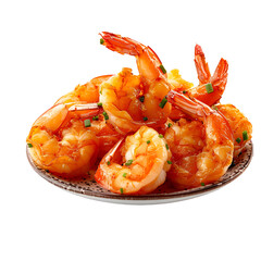 Fried shrimp in a plate on transparent background 