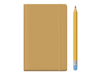 Tan notebook and yellow pencil mockup isolated on black background, On Transparent Background, Png