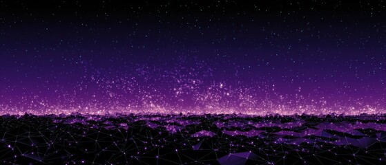 Abstract purple landscape with glowing particles
