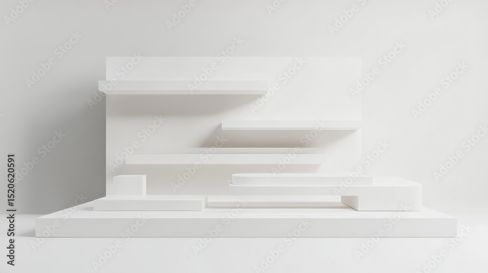Fototapete white isolated 3d rendering of an empty store shelf display, clean and minimal retail environment, i