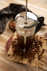 French press, also known as a piston coffee maker or French coffeemaker, is a simple device for preparing hot coffee.