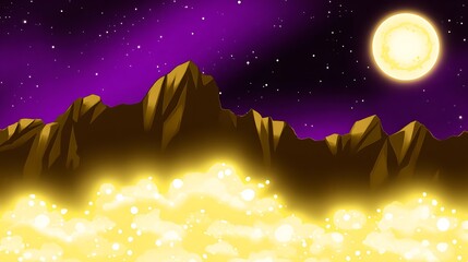 Fantasy night landscape with moon glow