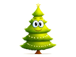 Happy christmas tree cartoon character festive holiday cheer, On Transparent Background, Png