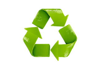 Shiny green recycle symbol isolated on black background, On Transparent Background, Png