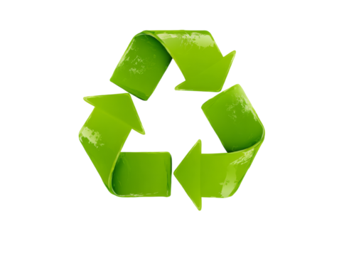 Shiny green recycle symbol isolated on black background, On Transparent Background, Png