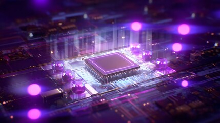 Electronic brain circuit with purple glow