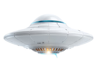 Futuristic white ufo spaceship isolated on black background, On Transparent Background, Png