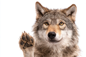 Obraz premium a wolf is standing and waving his paw