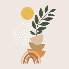 leaves line art drawing with abstract shape. Abstract Plant Art design for print, cover, wallpaper, Minimal and natural wall art.