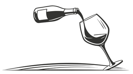 Wine bottle pouring into glass vector illustration for wine tasting and restaurant menu design element