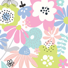 Spring flower background with beautiful. Hand drawn colourful art background design.