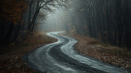 Fototapeta premium Winding Road Through Foggy Woods