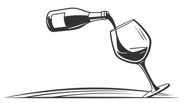 Wine bottle pouring into glass vector illustration for wine tasting and restaurant menu design element