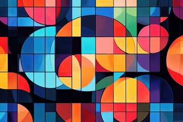 Obraz premium Retro-futuristic flat abstract background with structured mosaic patterns
