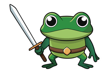 Adorable Green Frog Knight Cartoon Character Illustration with Sword a whimsical design perfect for kids books games and animation projects.