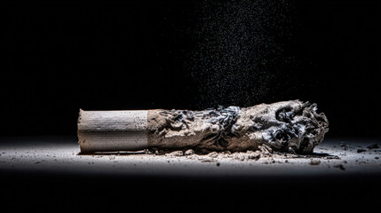 Cracked Soil Forming a Cigarette Disintegrating into Skull-Shaped Ash Particles on Black Background