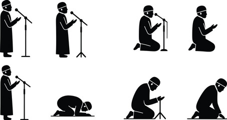 Islamic Prayer Positions Vector Illustration Set