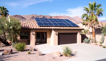 Modern Solar Panels Installed on a Las Vegas Nevada Home Under Clear Blue Sunny Sky, Solar Photography, Solar Powered Clean Energy, Sustainable Resources, Electricity Source