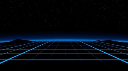 Cyberpunk grid with starry night backdrop