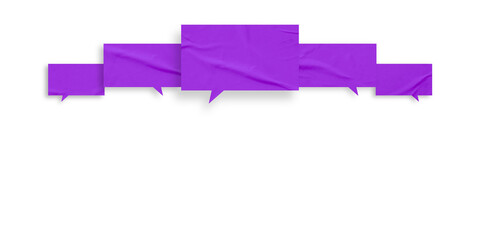 Purple speech bubble crumpled paper isolated on transparent background