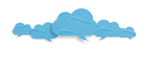 Light blue speech bubble crumpled paper isolated on transparent background