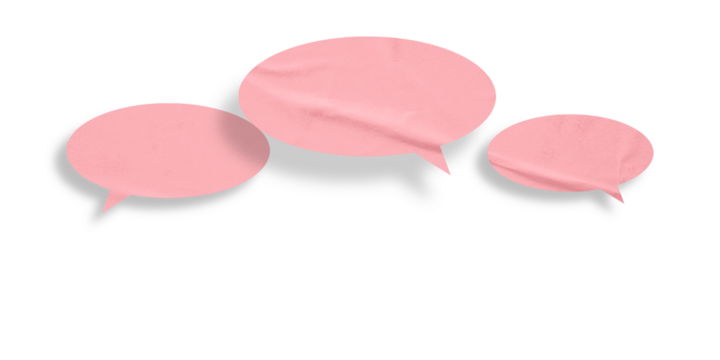 Pink speech bubble crumpled paper isolated on transparent background