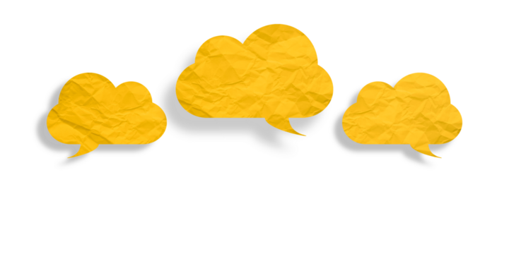Yellow speech bubble crumpled paper isolated on transparent background