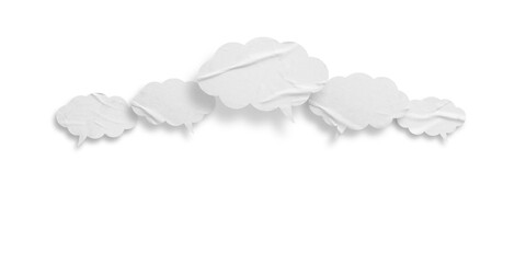 White speech bubble crumpled paper isolated on transparent background