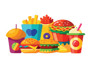 Fast food meal set isolated on white background
